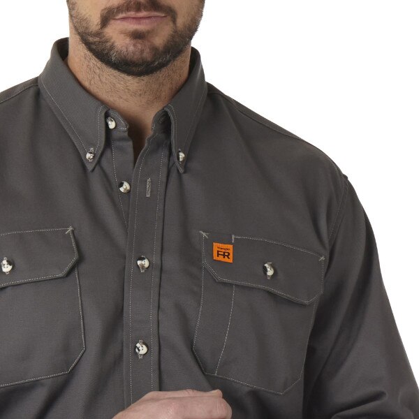 Wrangler Button Down FR Work Shirt in Gray